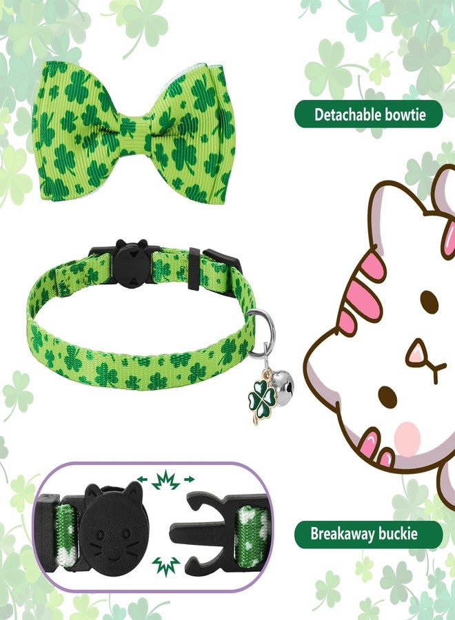 JarThenaAMCS 3 Pcs St. Patrick's Day Cat Collar with Breakaway Bell Bow Tie Green Shamrock Lucky Clover Adjustable Kitten Collars for Spring Girl Boy Cats Small Pet Party - Image 3